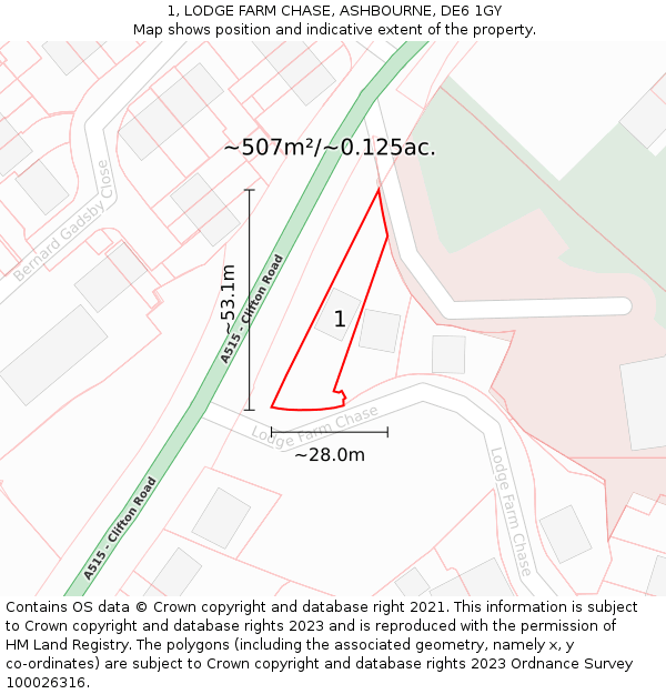 1, LODGE FARM CHASE, ASHBOURNE, DE6 1GY: Plot and title map