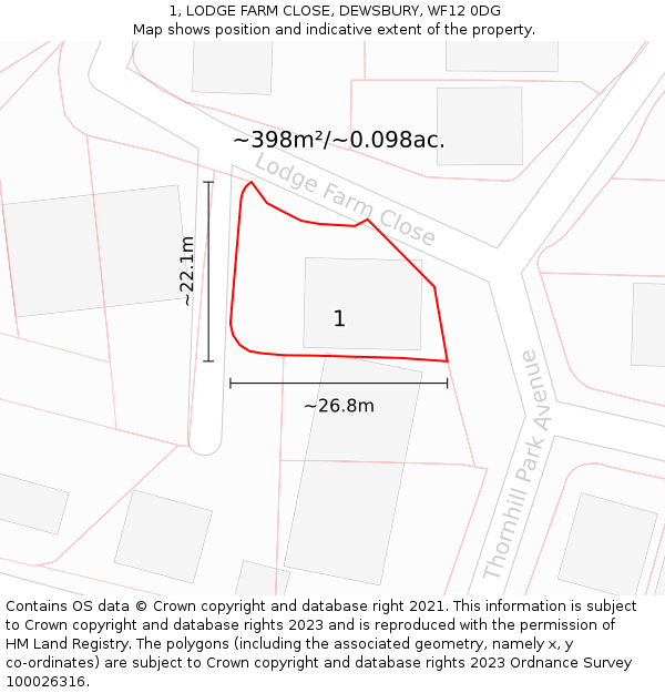 1, LODGE FARM CLOSE, DEWSBURY, WF12 0DG: Plot and title map