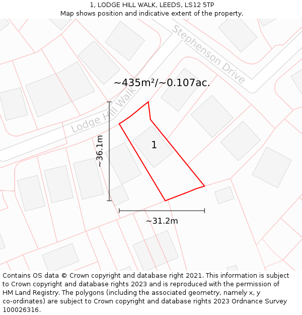 1, LODGE HILL WALK, LEEDS, LS12 5TP: Plot and title map