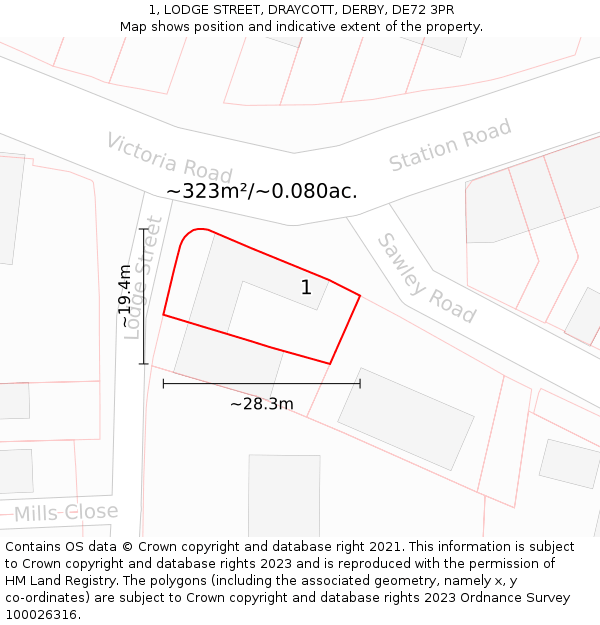 1, LODGE STREET, DRAYCOTT, DERBY, DE72 3PR: Plot and title map