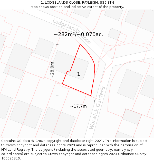 1, LODGELANDS CLOSE, RAYLEIGH, SS6 8TN: Plot and title map