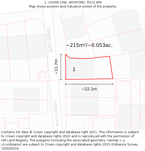1, LOGAN LINK, WICKFORD, SS12 9PE: Plot and title map