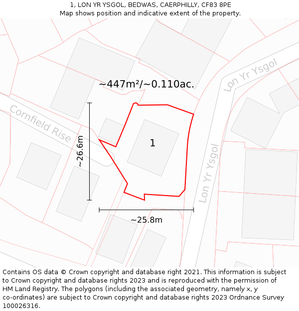 1, LON YR YSGOL, BEDWAS, CAERPHILLY, CF83 8PE: Plot and title map