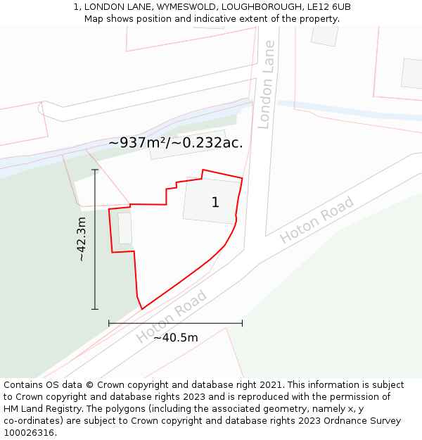 1, LONDON LANE, WYMESWOLD, LOUGHBOROUGH, LE12 6UB: Plot and title map