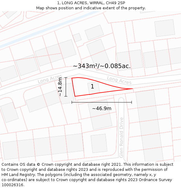 1, LONG ACRES, WIRRAL, CH49 2SP: Plot and title map