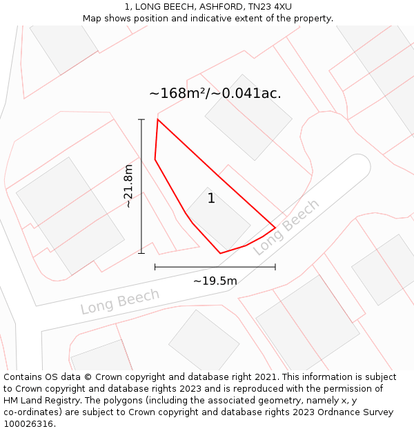 1, LONG BEECH, ASHFORD, TN23 4XU: Plot and title map