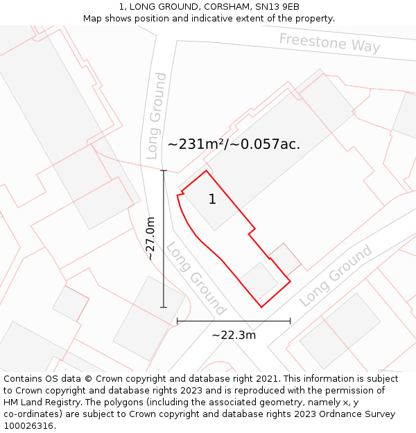 1, LONG GROUND, CORSHAM, SN13 9EB: Plot and title map