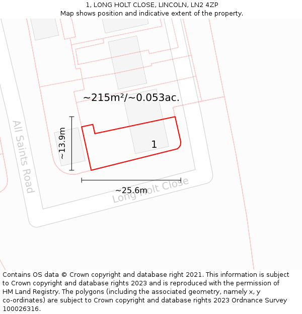 1, LONG HOLT CLOSE, LINCOLN, LN2 4ZP: Plot and title map