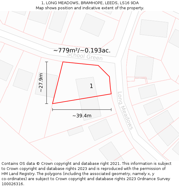 1, LONG MEADOWS, BRAMHOPE, LEEDS, LS16 9DA: Plot and title map