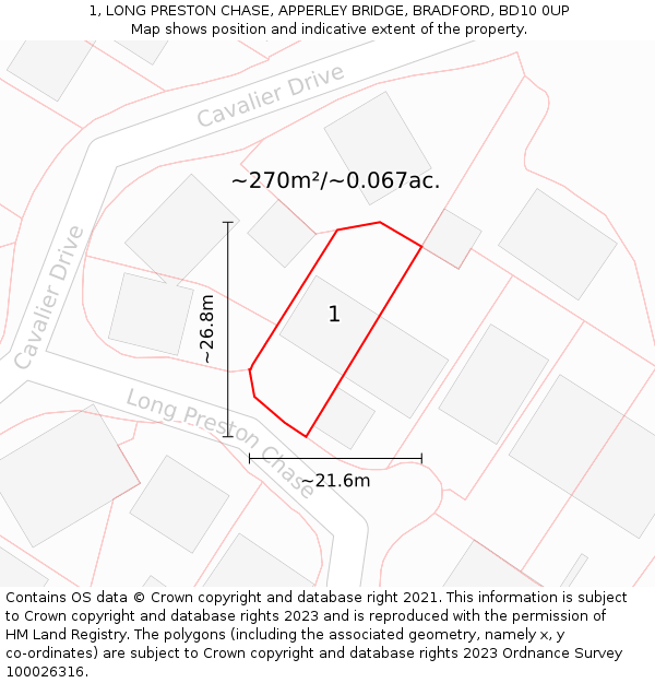 1, LONG PRESTON CHASE, APPERLEY BRIDGE, BRADFORD, BD10 0UP: Plot and title map