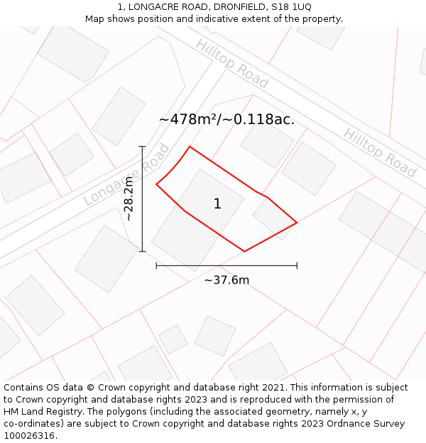 1, LONGACRE ROAD, DRONFIELD, S18 1UQ: Plot and title map