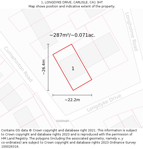 1, LONGDYKE DRIVE, CARLISLE, CA1 3HT: Plot and title map