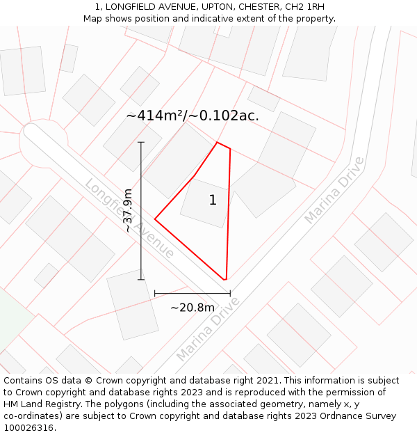 1, LONGFIELD AVENUE, UPTON, CHESTER, CH2 1RH: Plot and title map