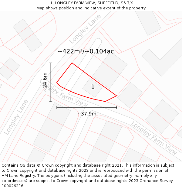1, LONGLEY FARM VIEW, SHEFFIELD, S5 7JX: Plot and title map