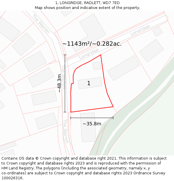 1, LONGRIDGE, RADLETT, WD7 7ED: Plot and title map