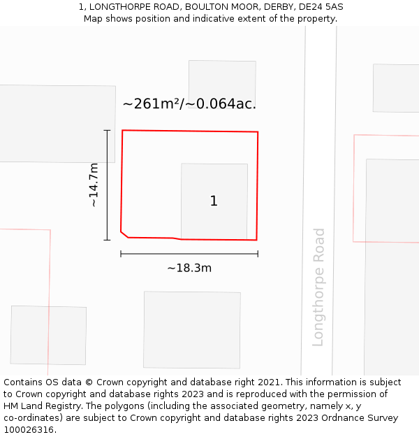1, LONGTHORPE ROAD, BOULTON MOOR, DERBY, DE24 5AS: Plot and title map