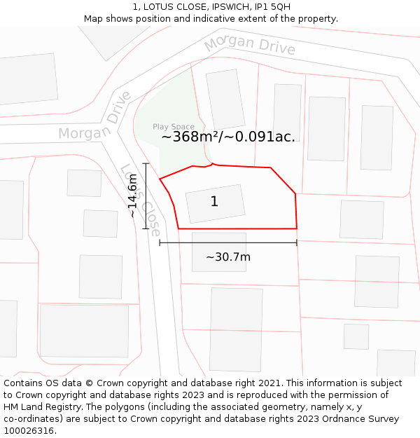 1, LOTUS CLOSE, IPSWICH, IP1 5QH: Plot and title map