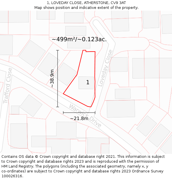 1, LOVEDAY CLOSE, ATHERSTONE, CV9 3AT: Plot and title map