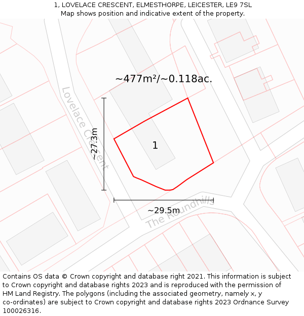1, LOVELACE CRESCENT, ELMESTHORPE, LEICESTER, LE9 7SL: Plot and title map