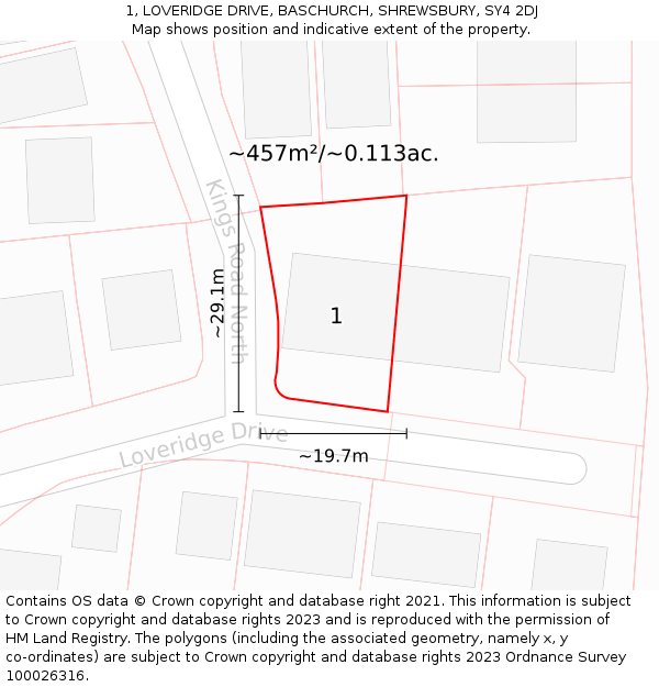 1, LOVERIDGE DRIVE, BASCHURCH, SHREWSBURY, SY4 2DJ: Plot and title map