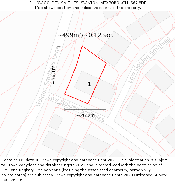 1, LOW GOLDEN SMITHIES, SWINTON, MEXBOROUGH, S64 8DF: Plot and title map