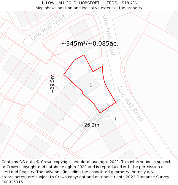 1, LOW HALL FOLD, HORSFORTH, LEEDS, LS18 4FN: Plot and title map