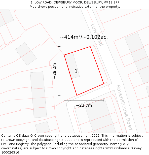 1, LOW ROAD, DEWSBURY MOOR, DEWSBURY, WF13 3PP: Plot and title map