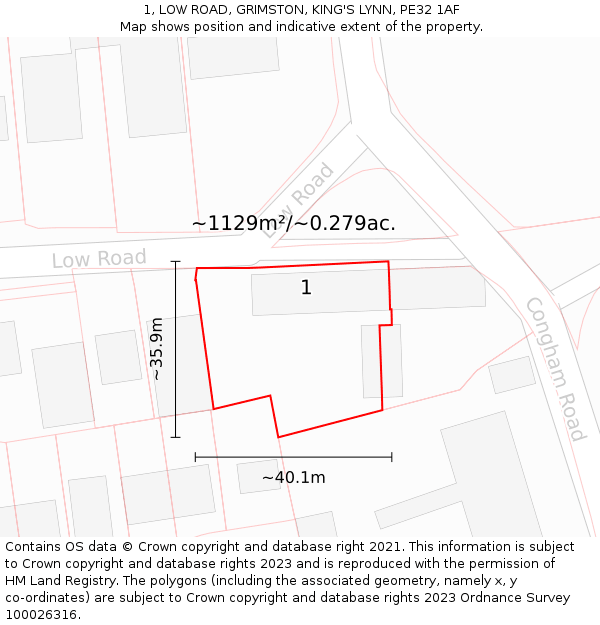 1, LOW ROAD, GRIMSTON, KING'S LYNN, PE32 1AF: Plot and title map