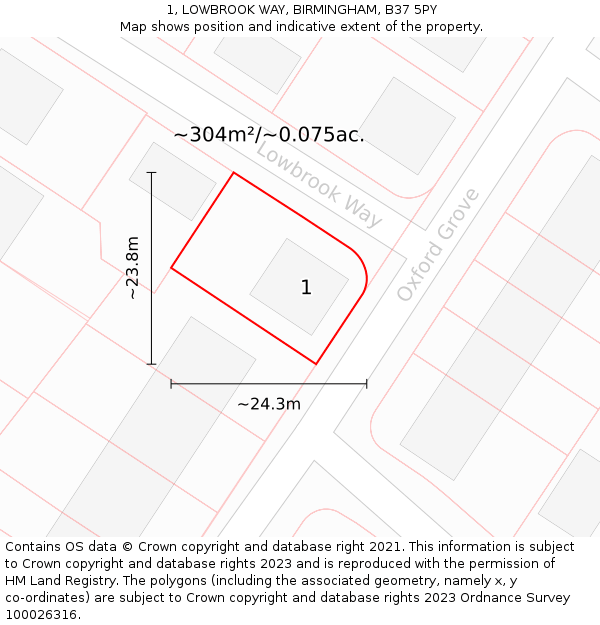 1, LOWBROOK WAY, BIRMINGHAM, B37 5PY: Plot and title map