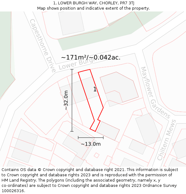 1, LOWER BURGH WAY, CHORLEY, PR7 3TJ: Plot and title map