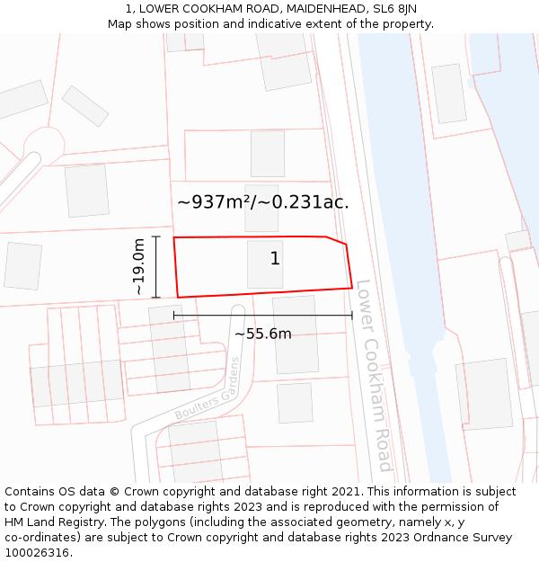 1, LOWER COOKHAM ROAD, MAIDENHEAD, SL6 8JN: Plot and title map