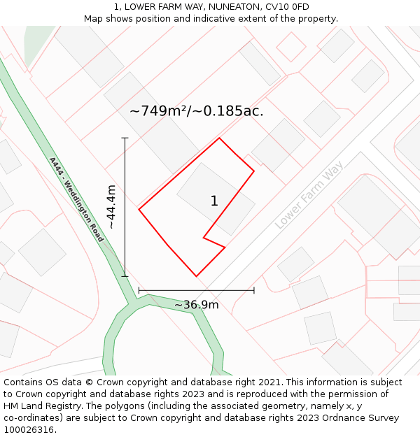1, LOWER FARM WAY, NUNEATON, CV10 0FD: Plot and title map