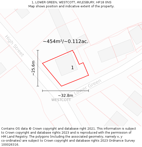 1, LOWER GREEN, WESTCOTT, AYLESBURY, HP18 0NS: Plot and title map
