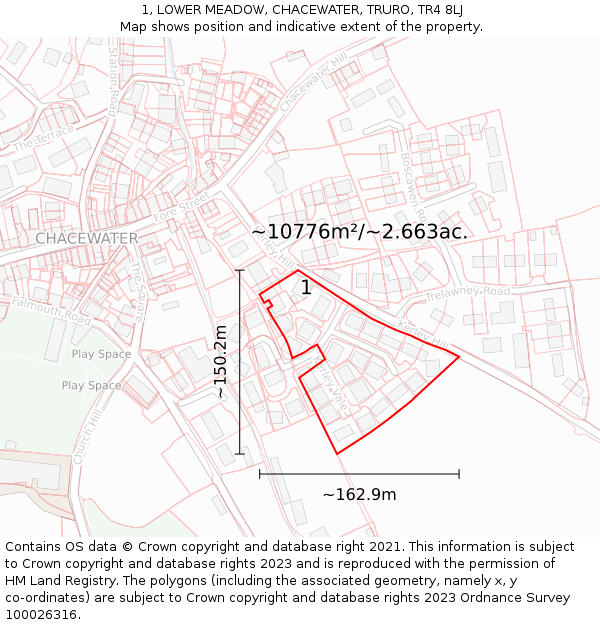 1, LOWER MEADOW, CHACEWATER, TRURO, TR4 8LJ: Plot and title map