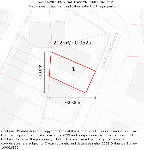 1, LOWER NORTHEND, BATHEASTON, BATH, BA1 7EZ: Plot and title map