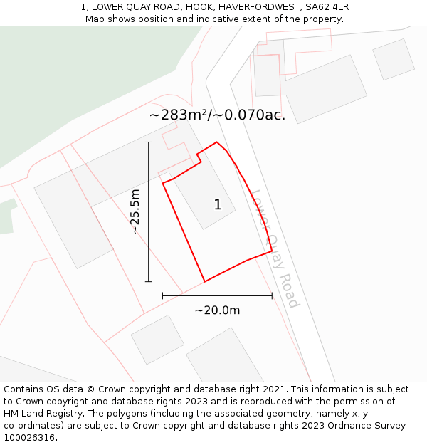 1, LOWER QUAY ROAD, HOOK, HAVERFORDWEST, SA62 4LR: Plot and title map