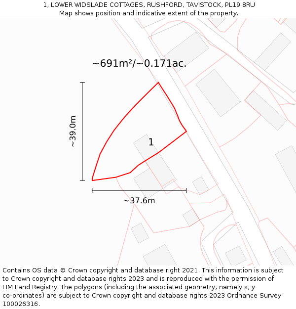 1, LOWER WIDSLADE COTTAGES, RUSHFORD, TAVISTOCK, PL19 8RU: Plot and title map