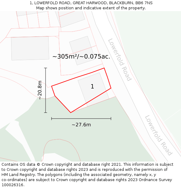 1, LOWERFOLD ROAD, GREAT HARWOOD, BLACKBURN, BB6 7NS: Plot and title map