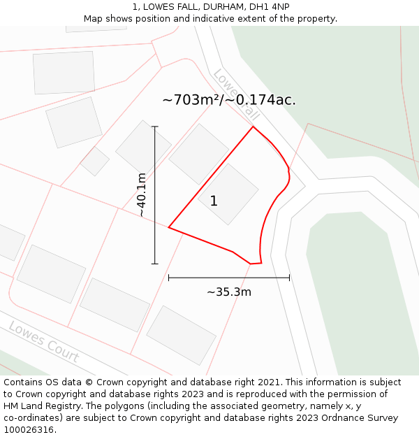 1, LOWES FALL, DURHAM, DH1 4NP: Plot and title map