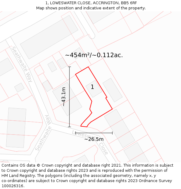 1, LOWESWATER CLOSE, ACCRINGTON, BB5 6RF: Plot and title map