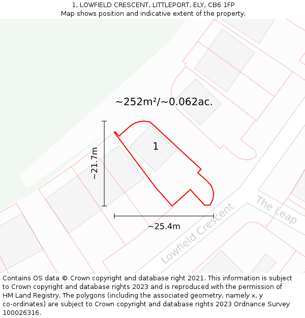 1, LOWFIELD CRESCENT, LITTLEPORT, ELY, CB6 1FP: Plot and title map