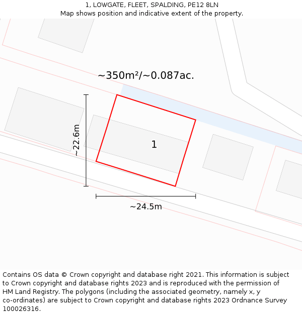 1, LOWGATE, FLEET, SPALDING, PE12 8LN: Plot and title map