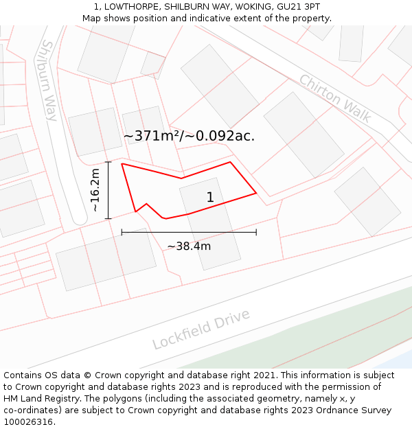 1, LOWTHORPE, SHILBURN WAY, WOKING, GU21 3PT: Plot and title map