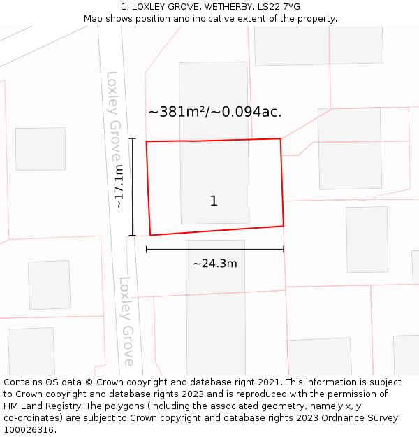 1, LOXLEY GROVE, WETHERBY, LS22 7YG: Plot and title map