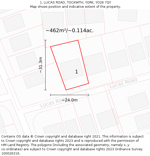 1, LUCAS ROAD, TOCKWITH, YORK, YO26 7QY: Plot and title map