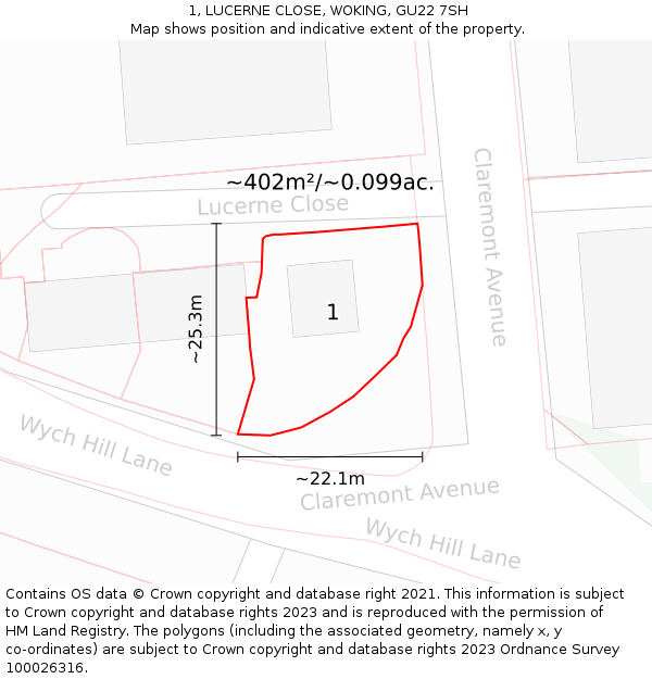 1, LUCERNE CLOSE, WOKING, GU22 7SH: Plot and title map