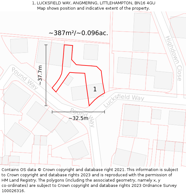 1, LUCKSFIELD WAY, ANGMERING, LITTLEHAMPTON, BN16 4GU: Plot and title map