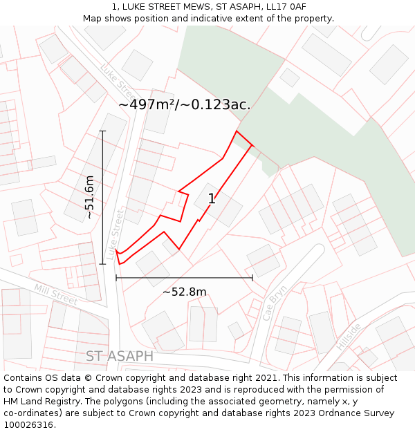 1, LUKE STREET MEWS, ST ASAPH, LL17 0AF: Plot and title map