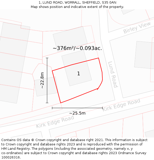 1, LUND ROAD, WORRALL, SHEFFIELD, S35 0AN: Plot and title map