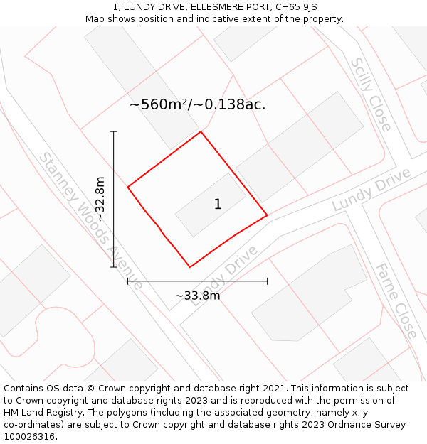 1, LUNDY DRIVE, ELLESMERE PORT, CH65 9JS: Plot and title map